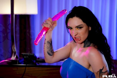Lesbian babes Marica Hase and Misha Montana have a kinky dildo fight