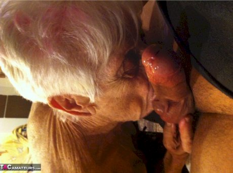 Really old granny shows off her cock sucking skills from a POV perspective