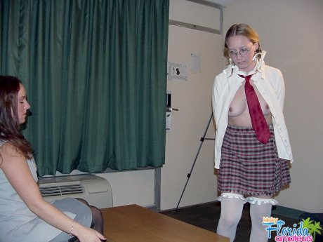 Geeky schoolgirl Candy is introduced to lesbian sex by her teacher Chynna