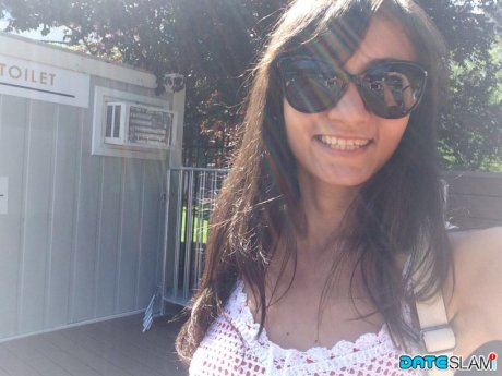 Horny slut Jennifer takes topless selfie and bares ass in thing for self shot