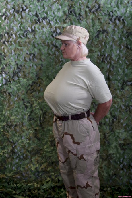 Hot military granny Lacey Starr shows her big tits & gets rammed by a soldier