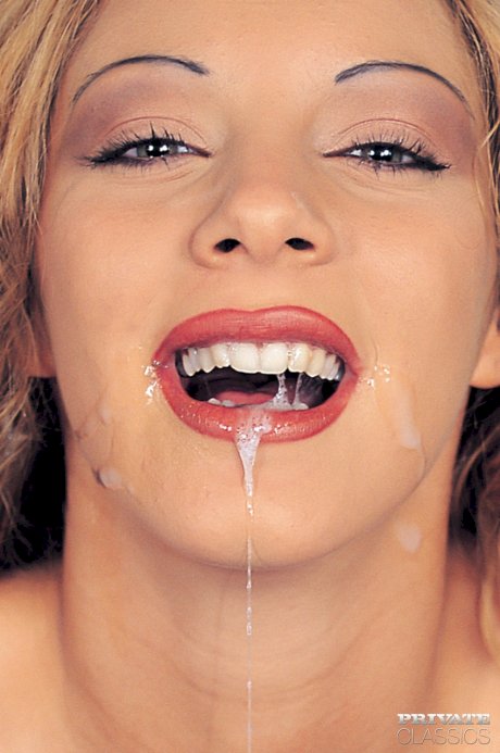Pornstar Sharon Ash spills cum from mouth after a double penetration