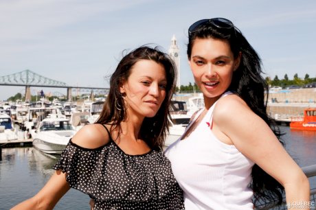 Pornstar Tera Patrick poses with Quebecois slut Amy Lee in sex city Montreal