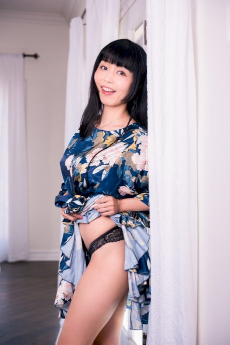 Dark haired Asian beauty Marica Hase gets bare naked before sex with her guy