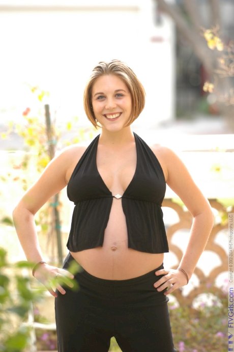 Pregnant lady Violet exposes her boobs and fondles her swollen vagina