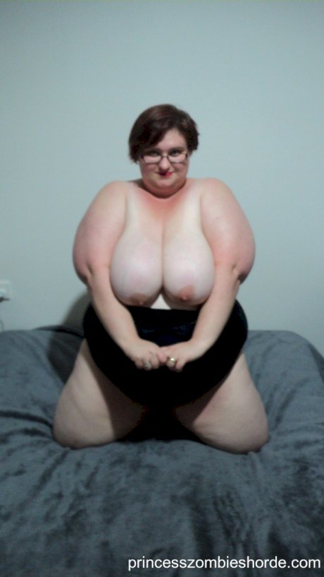 BBW amateur LaLa Delilah in black lingerie showing off her large saggy breasts