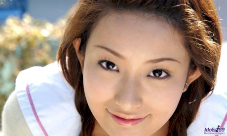 Cute Japanese schoolgirl Nao Yoshizaki removes cute panties to show her bush