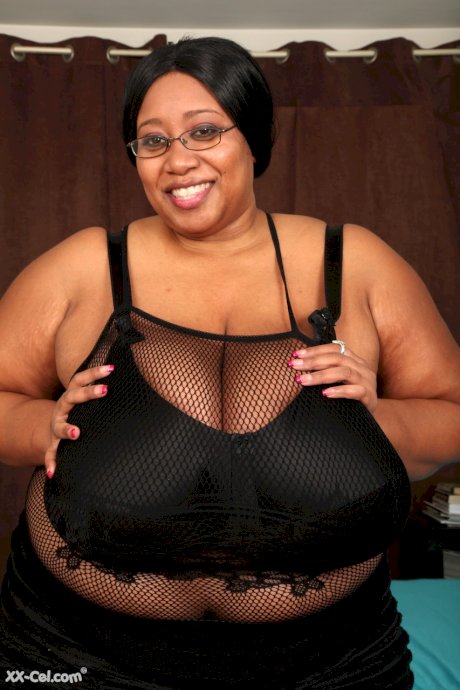 Brunette BBW in black lingerie Cotton Candi exposing her massive saggy tits
