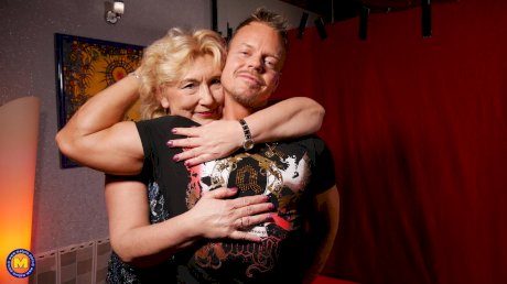 Old German woman gets banged in tan stockings by hunky toy boy