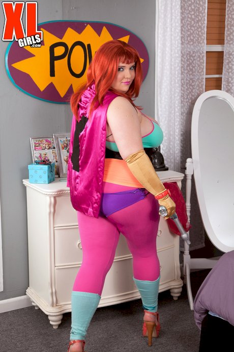 Redheaded fatty Kitty Mcpherson releases her large boobs from cosplay attire