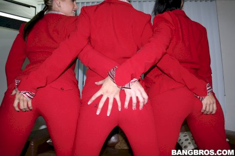 Sexy stewardesses exposes their wonderful bums and big breasts together