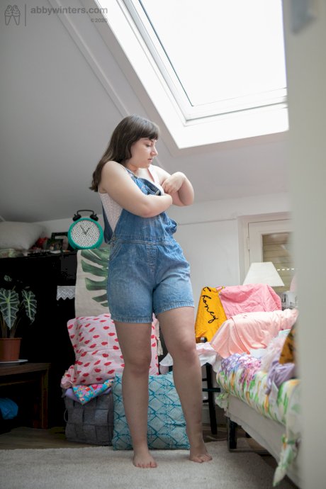 Small titted teen Kelsy gets spied on while dressing in a denim outfit