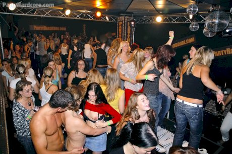 Slutty bitches getting down and dirty with handsome male strippers