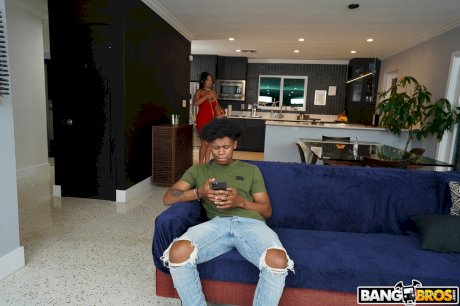 Latina mom with big boobs Kiki Klout gives her black stepson a great BJ