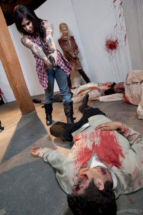 Tattooed pornstars create a Walking Dead scene done as an XXX parody