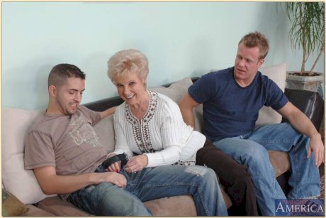 Busty granny Mrs. Jewell got to please two cocks in steamy group action