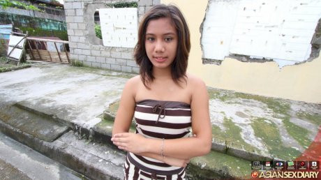 Busty Asian girl stands naked prior to POV sex with a tourist
