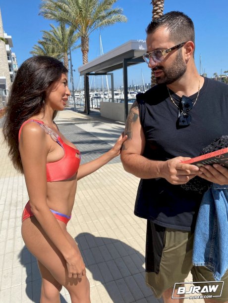 Brunette girl Heather Vahn exposes her slim figure and and hot boobs outdoors