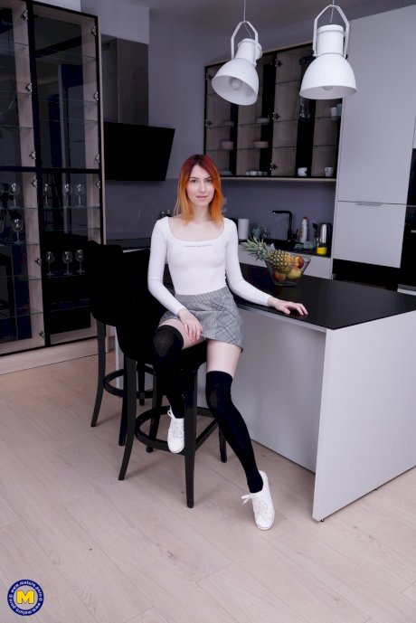 Redhead lesbian Elin Holm & mature brunette Merce having romantic date