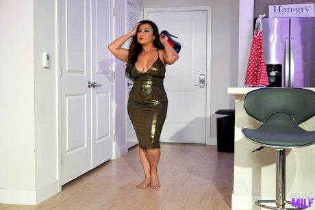 Curvy Asian chick Krystal Davis works free of a dress before POV sex
