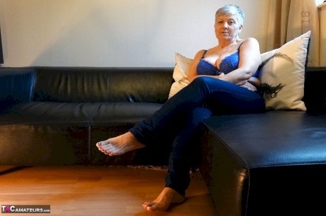 British grandmother Savana fondles and squeezes her saggy hooters