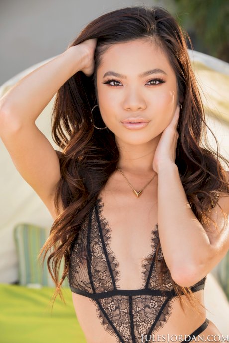 Petite Asian teen Vina Sky takes on an older man's huge dick on the patio