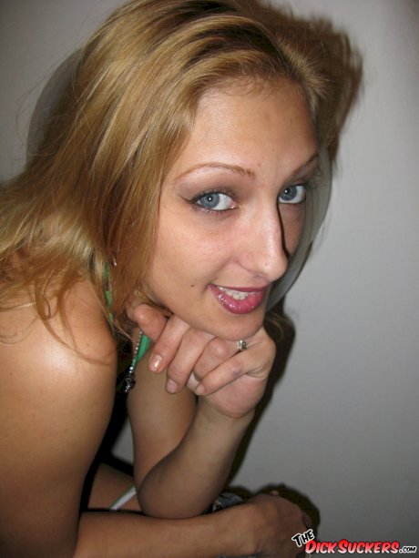 Blonde girl Marley Rain gets off the toilet before a blowjob in cute panties