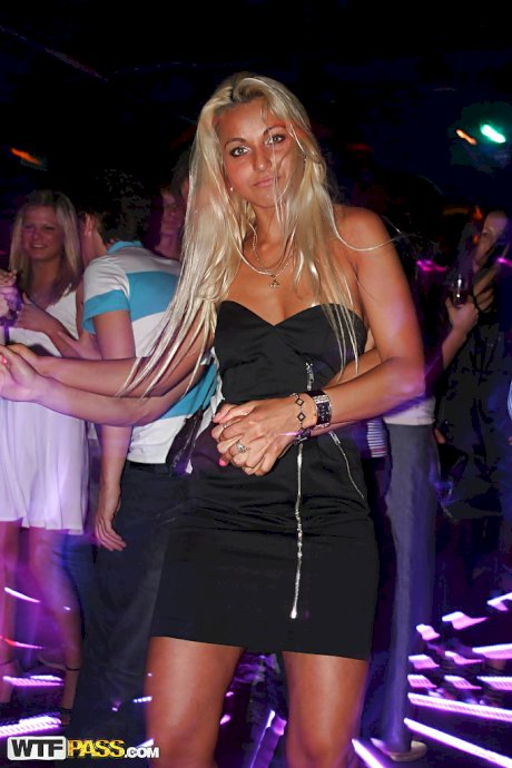 Pretty amateur teen blonde having fun with her friends at the party