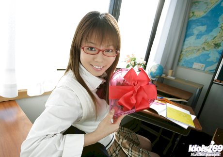 Nasty asian schoolgirl Yume Kimino taking off her skirt and panties